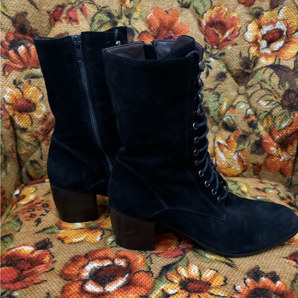 M. Gemi Black Suede Lace-up Boots - Picture 1 of 5
